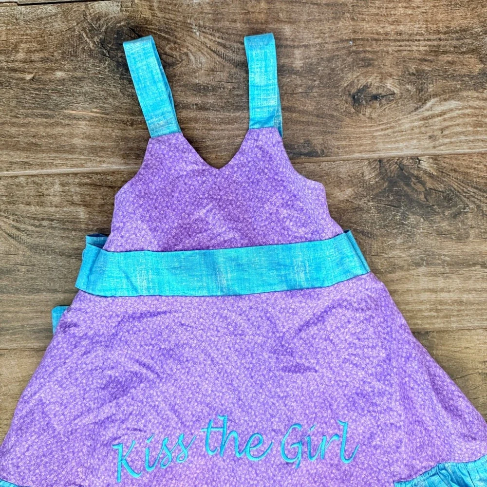 Custom Little Mermaid Kiss the Girl Tiered Ruffle Dress,Purple Turquoise,8